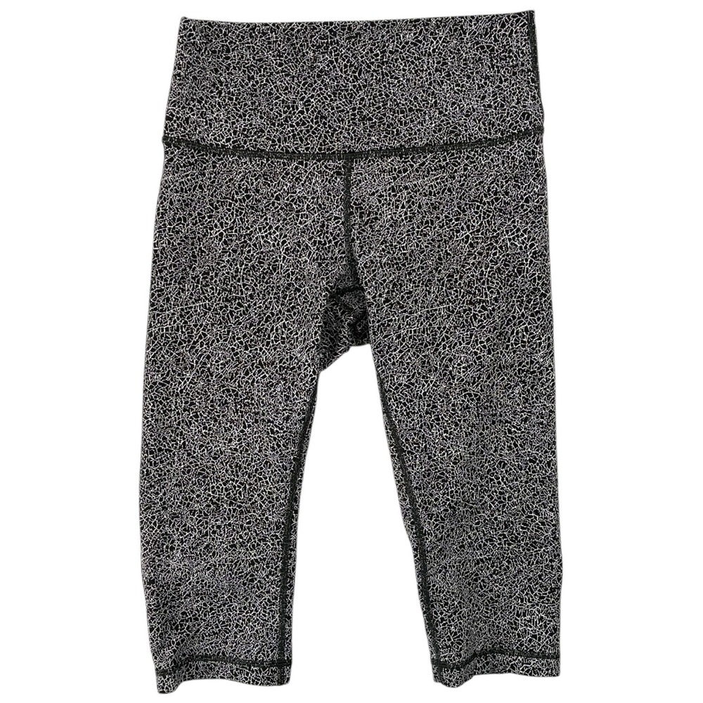Lululemon Cropped Leggings Size 8 Black White Abstract Print Yoga Athletic